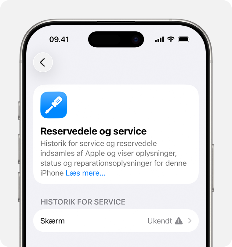 Skærm: delstatus Ukendt del i iPhone-indstillinger
